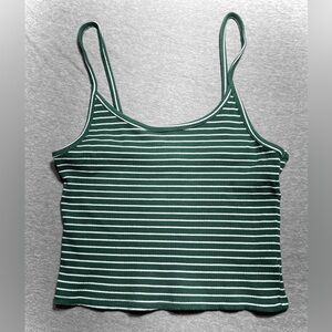AE American Eagle Green & White Striped Tank Top Ribbed Cropped Size Medium